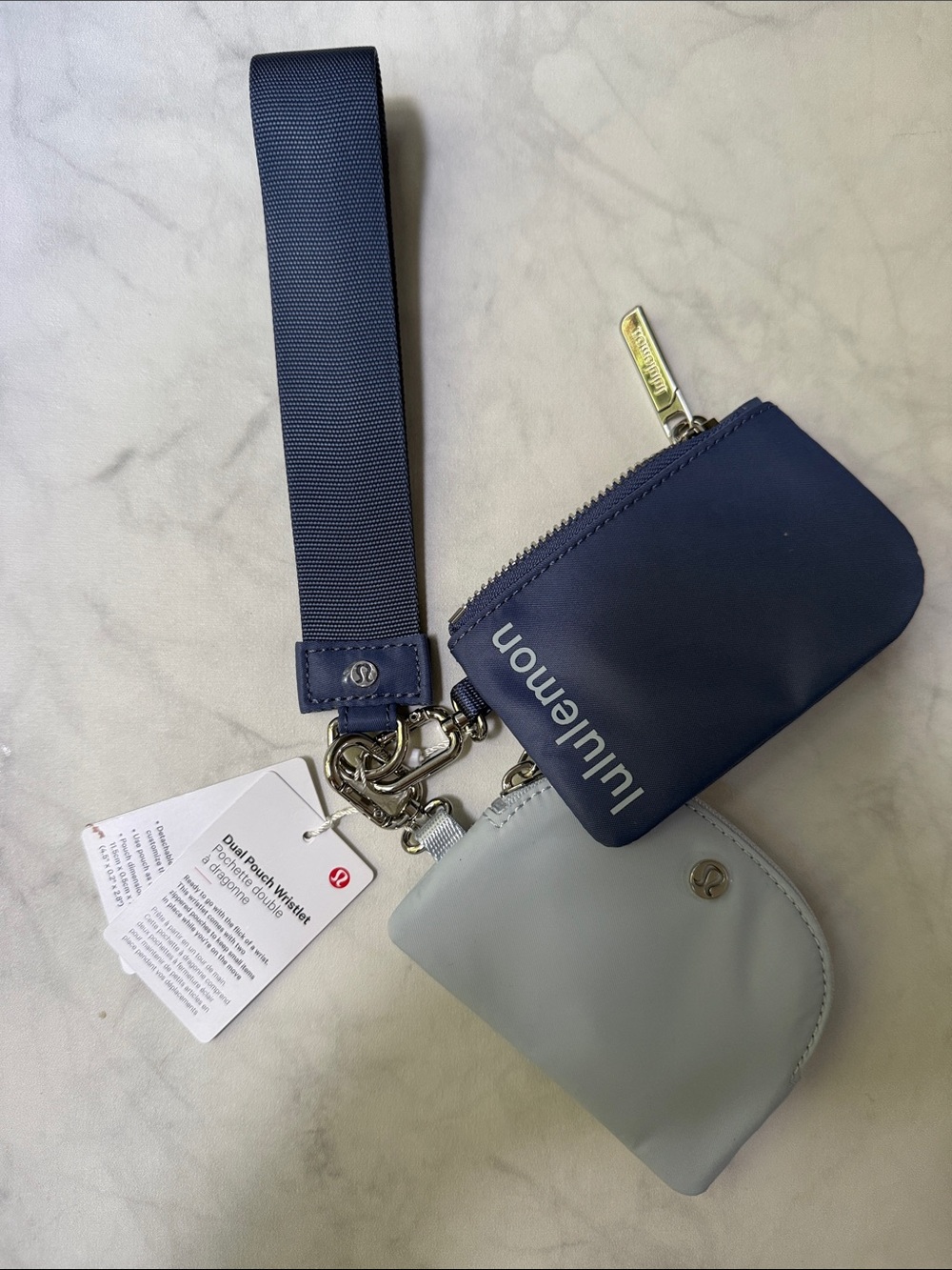 BNWT lululemon athletica Navy and Light Blue Wristlet Set with Strap